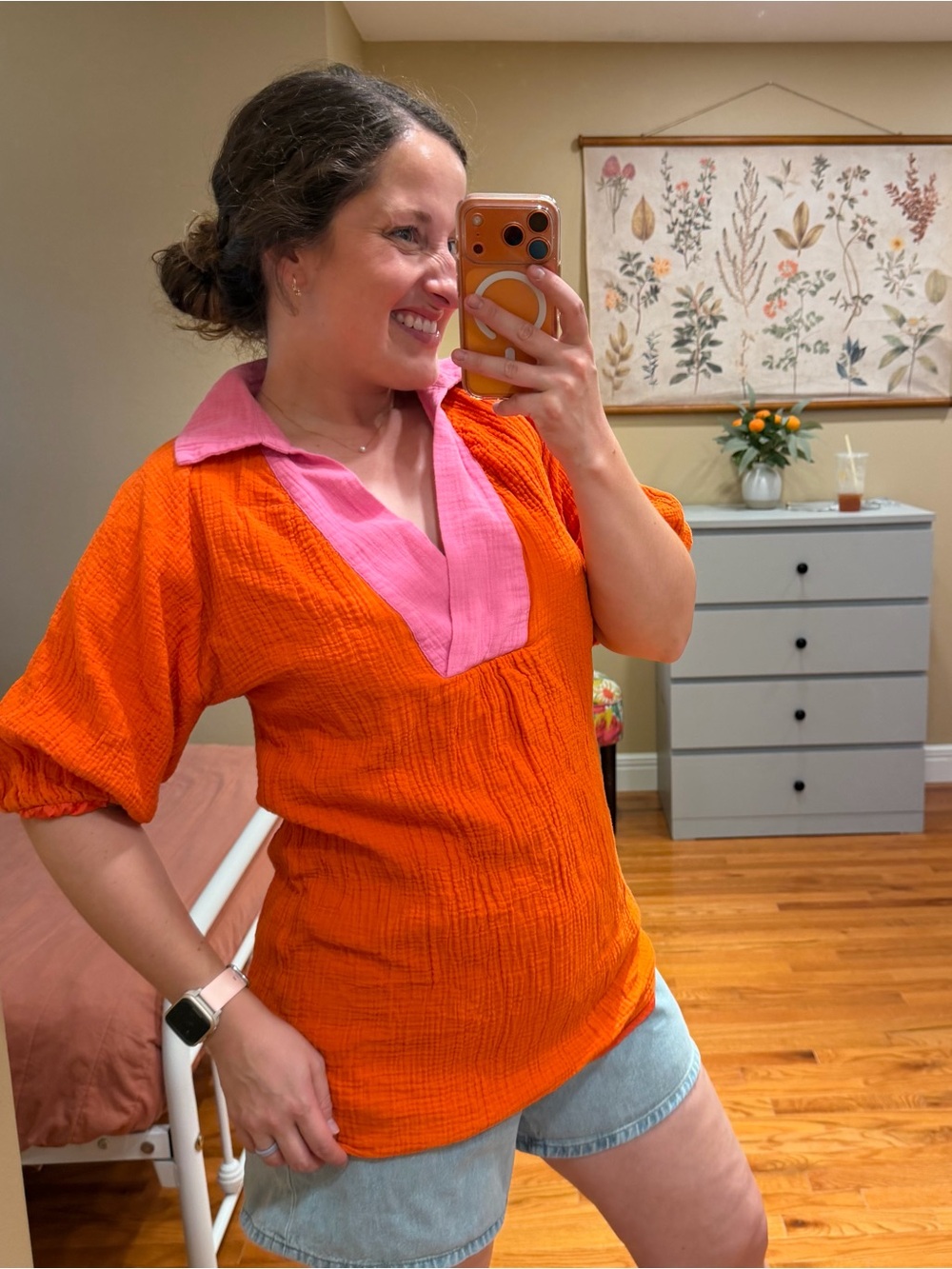 Anthropologie THML Women’s Orange Top with Pink Collar XS